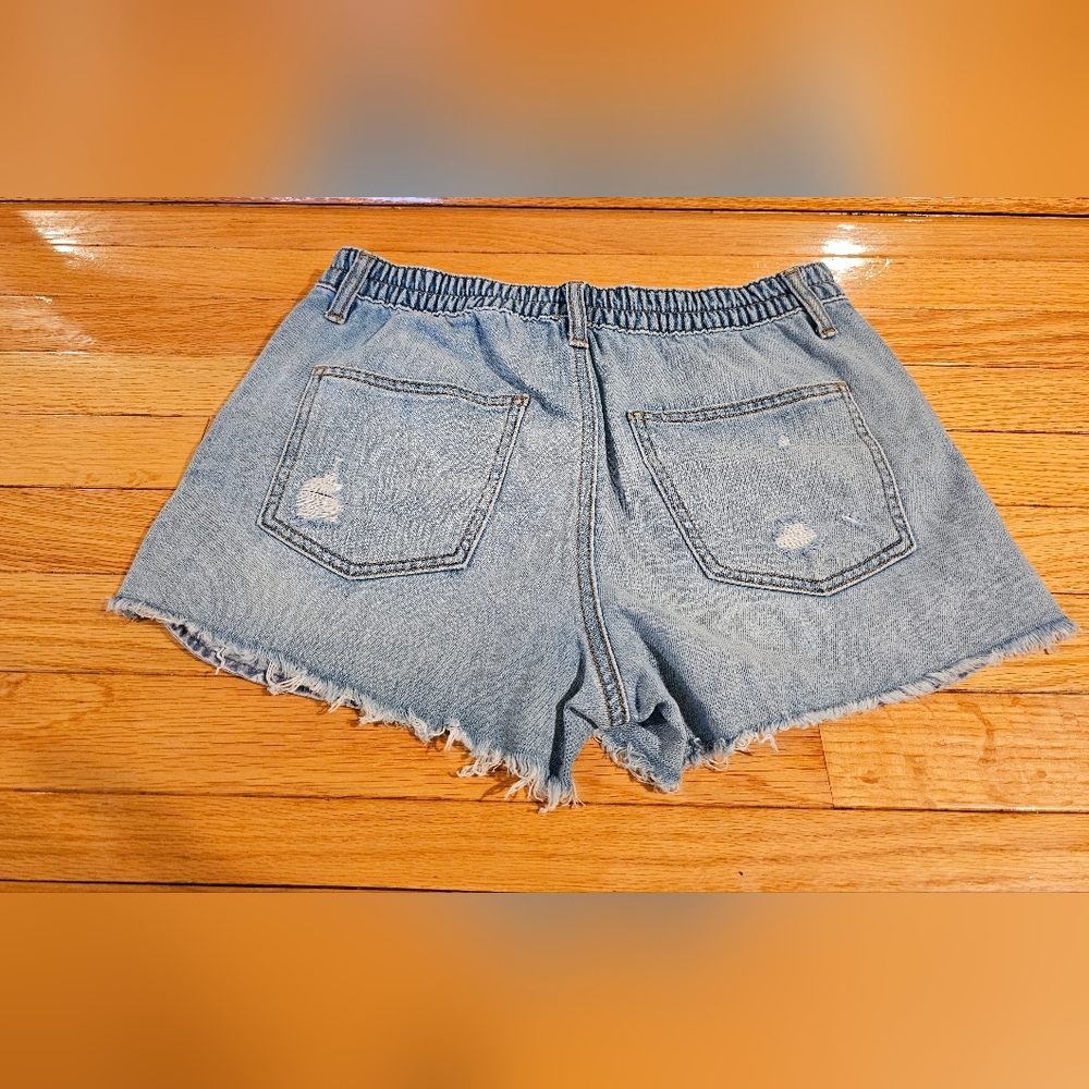 Aerie Blue Jean Shorts with Frayed Hem - Picture 2 of 3